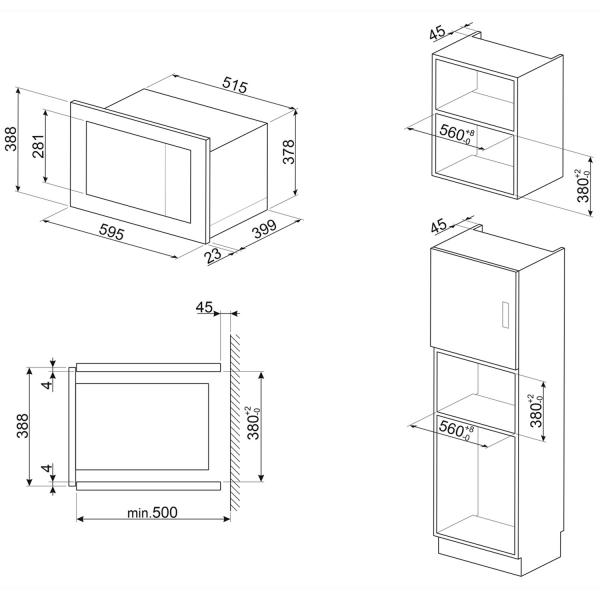 Встраиваемая микроволновая печь с грилем Smeg FMI025B3